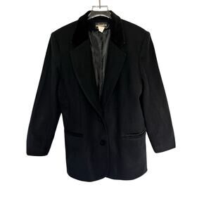 Vintage Requirements Black Wool Blazer w/ Velvet Collar Sz 8 Dramatic Minimalist